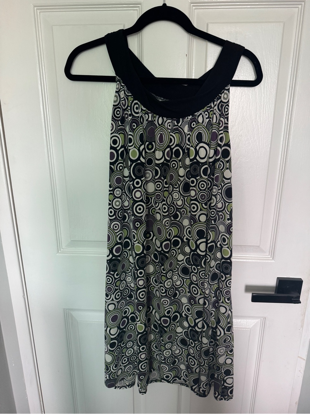Max Studio Black and Olive Circle-Print Sleeveless Midi Dress